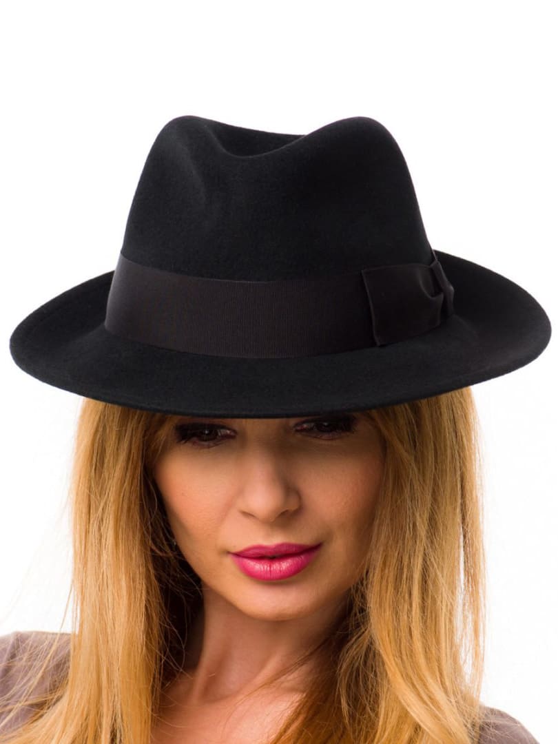 Palarie dama Dinero nero, neagra, bor mediu si modelabil, fetru de lana