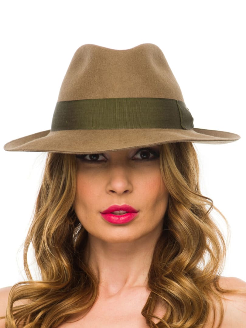 Palarie dama King beige/v, maro/verde, bor mediu, fetru de lana