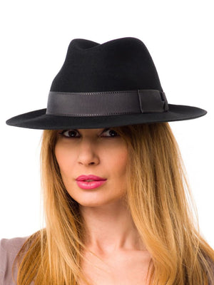 Palarie dama King nero/g, neagra/gri, bor mediu si modelabil, fetru de lana
