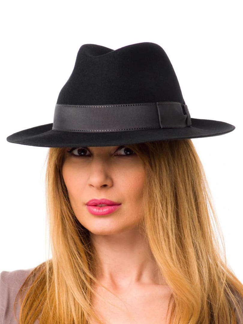 Palarie dama King nero/g, neagra/gri, bor mediu si modelabil, fetru de lana